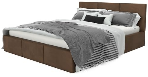 Muralo Polsterbett 180x200 cm mit Bettkasten - Braun | Doppelbett mit Gestepptem Kopfteil, Lattenrost, Samtbezug, Wasserabweisend & Kratzfest, ohne Matratze