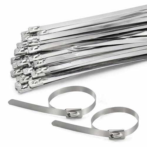 100 Stück Edelstahl Kabelbinder,200 x 4,6 mm Kabelbinder Metall,Extra Stark Hitzebeständig–für Auspuff, Zaun & Kabelmanagement, Industrie Außenbereich