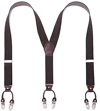 KANGDAI Rindsleder Hosenträger für Herren Breit Y Style 3.5 CM Mit Sehr 6 Starke Metall Clip Durable Elastic Verstellbare Hosenträger Geschenkbox für Herren und Damen