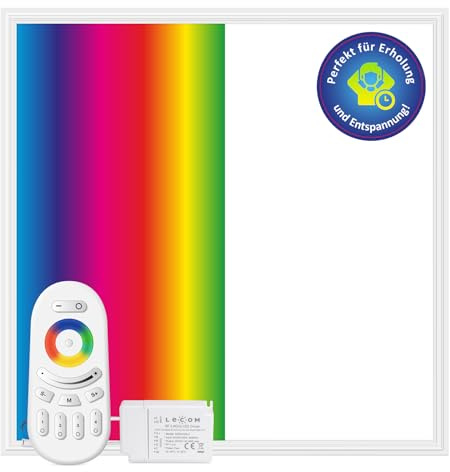 LECOM LED Panel 62x62 RGB + Neutralweiß 4000lm Rasterleuchte Fernbedienung | LED Deckenleuchte RGB - 16 Mio. Farbkombinationen und Fernbedienung. Ideal für Gaming-Raum, Hobbyräume, Studios, Partykeller.
