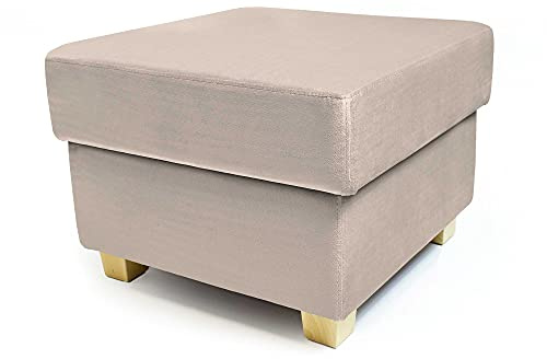 Comfort-Pur Martin Sitzpuff Sitzpouf Puff Pouf Sitzhocker mit Stauraum Fußhocker Sitztruhe Sitzwürfel (Beinfarben - Buchenbein, Ecru)
