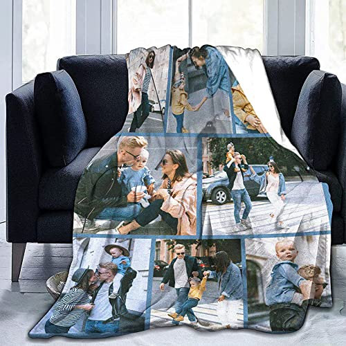 Personalisierte Decke Geschenk Eigenem mit Foto Name, Bild Collage Fotodecke, Kuscheldecke mit Foto Selbst Gestalten Sofadecke Geschenk für Freunde Familie Geburtstag Muttertag,8 Fotos,150x200CM