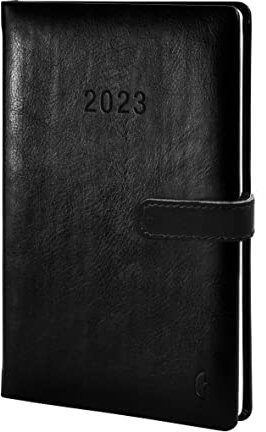 Chronoplan 50803 Buchkalender Kalendarium 2023, im A5 Format (140x215 mm) mit Hardcover aus hochwertigem Lederimitat, Wochenplaner (1 Woche auf 2 Seiten, mit Magnetverschluss und Stiftehalter),schwarz
