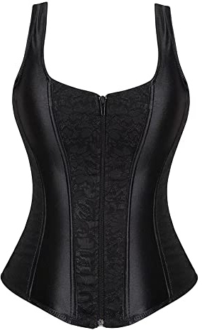 Josamogre Corset Bustier Femme Sexy Top Dentelle Bandoulière Fermeture Éclair Gothique Vintage Noir XS