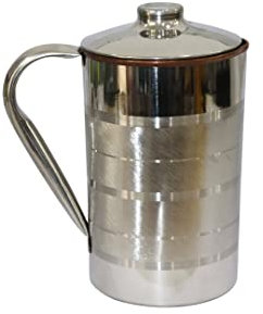 Universal Hub® Brocca in rame per acqua potabile Brocca con coperchio Bottiglia sportiva da viaggio in acqua Bicchiere in rame Caraffa ayurvedica da 1,7 Brocca per acqua in rame caraffa per acqua