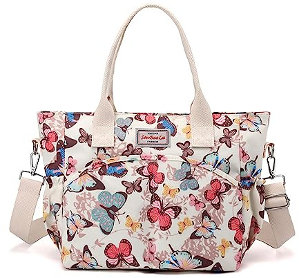 NICOLE & DORIS Damen Handtasche Große Tasche Casual Umhängetasche mit Mehreren Taschen Shopper Schultertasche Blume Henkeltasche Bunte Tote Handtaschen Crossbody Bag Beige