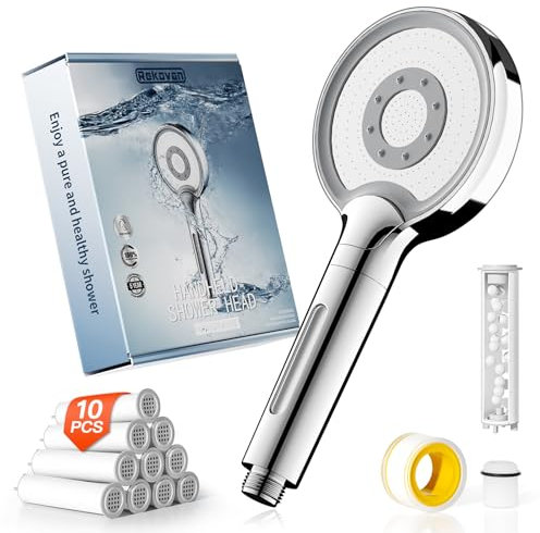 Duschkopf mit 10 Filter, Duschbrause Wassersparend 【50% Sparen】, Hochdruck Handbrause【AIRMIX】, Shower Head mit 3 Strahlarten, Chrom (Ohne Schlauch)