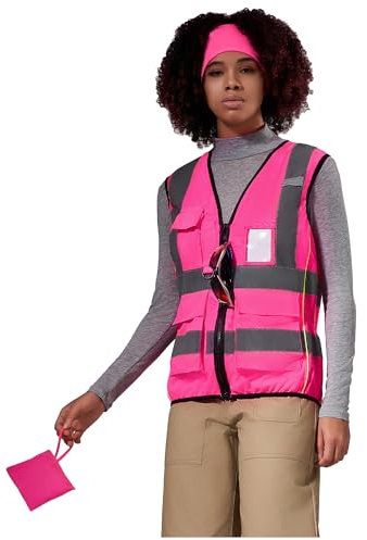 AYKRM Warnweste für Damen mit Reißverschluss und Reflektoren Arbeitsweste- Rosa Leuchtweste für höchste Sichtbarkeit beim Radfahren, Laufen und Arbeiten inkl. Taschen - Rosa M