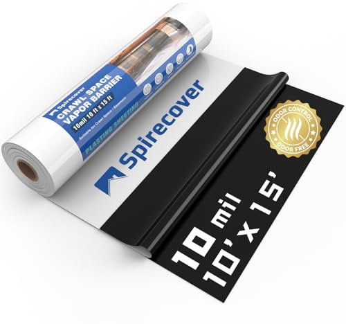 Spirecover Barrera de vapor espacial de arrastre, barrera de vapor de 10 mil, 10 x 15 pies, cubierta de barrera de vapor de tela para encapsulación de espacio de arrastre, láminas de plástico grueso,