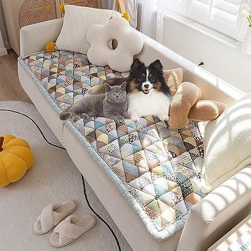 Gesteppter Sofabezug mit Patchwork-Blumendruck, gesteppter Sofabezug mit lustigem Baumwollstoff, waschbar, Gartenmöbelschutz, Schonbezug für Kinder, Hunde, Katzen, 70 x 150 cm (C)