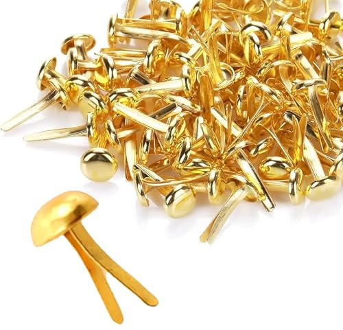 100STK Musterbeutelklammern, Gold Rundkopfklammern Metall Musterklammern Briefklammern Mini Brads Papierverschlüsse für Büro Schule Scrapbooking Basteln (16mm Lang, 8mm Durchmesser)