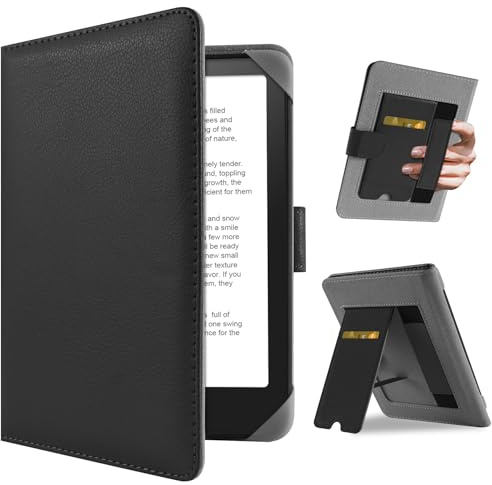 HoYiXi Universal Hülle für 6.8'' / 7 Paperwhite/Pocketbook/Tolino/Sony eReader Kompatibel mit/Kobo Clara HD/Kobo Clara 2E Leder Schutzhülle,6.8 Kindle Cover Case,Schwarz