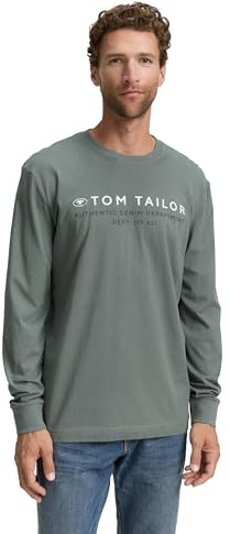 Tom Tailor T-Shirt à Manches Longues pour Homme, 21951 - Vert Jaspe délavé, L