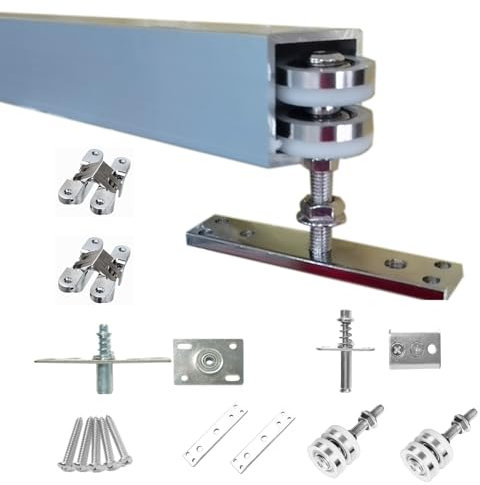 schiebetürbeschlag Falttür-Beschlagsatz mit Schiene, Hochleistungs-Doppelfalttüren für Schrankbeschläge, Deckenmontage-Schiebetürschiene aus Aluminiumlegierung und Rollen für 2-Tür-System(84in/213.36c