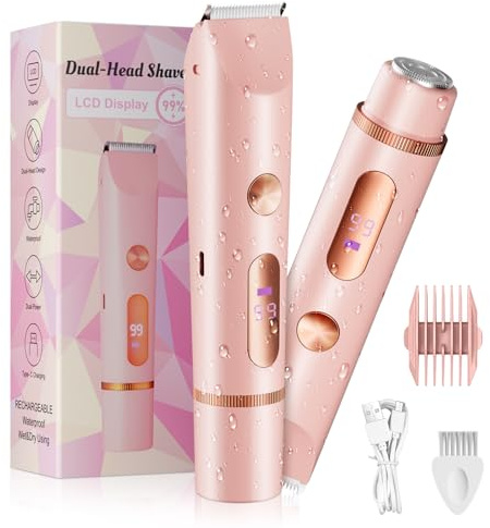 2026 Neu Intimrasierer für Frauen,Rasierer damen intimbereich mit Doppelklingenkopf, mit LED-Display,IPX7-Wasserdichtigkeit,nass und trocken für Augenbrauen,Oberlippe,Arme,Beine und den Bikinibereich