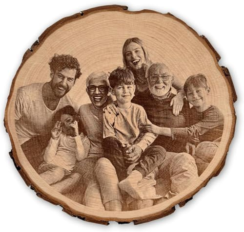 Generisch Personalisierte Baumscheibe mit Foto Gravur 12-14cm [aus Naturholz] als Hochzeitsgeschenk, zum Jahrestag oder zum Geburtstag | Dein personalisiertes Geschenk