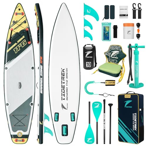 TIDETREK 11'6 Inflatable Stand Up Paddle Boards, Premium SUP Accessories, Non-Slip Comfort Deck for Youth & Adults (Royal Teal/Kayak Seat)