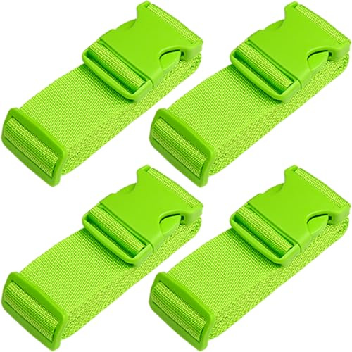 TRANVERS Luggage Straps and Tags Set for Suitcase | 79 Extra Long Heavy Duty Suitcase Strap Belt with Address Label | Adjustable Baggage Belt for Travel Security, 4 Pack Green