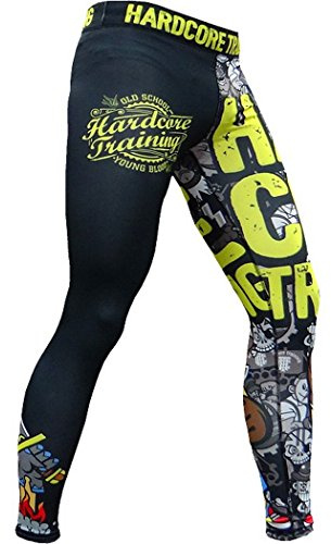 Hardcore Training Men's Compression Pants Kompressionsbyxor Herr Leggings Base Layer Boxing Running Muay Thai MMA No Gi BJJ (DE/NL/SE/PL, Alfa, M, Regelbunden, Regelbunden, Black)