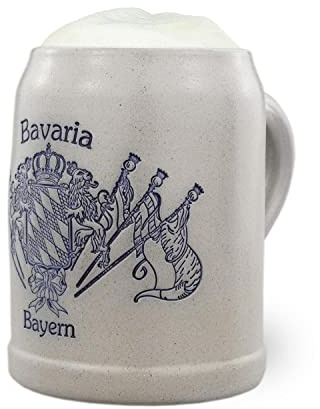Bavariashop Bierkrug salzglasiert Raute-Fahne, 0.5 Liter, Steinzeug, Geschenkidee aus Bayern
