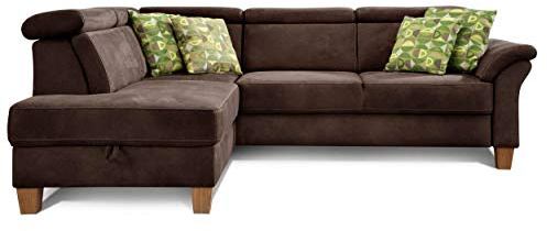 CAVADORE Dormir sofá Ammerland con ottomane Izquierda/muelles de sofá en Estilo rústico con Ajustable reposacabezas, y Cama Buzón/245 x 84 x 194/Aspecto de Piel Marrón