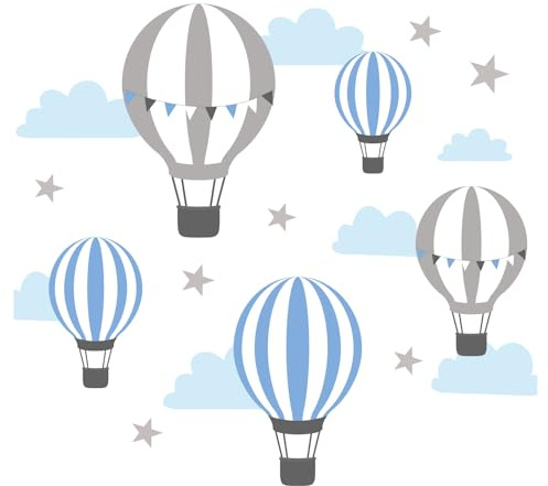 Little Deco Wandtattoo Heißluftballons Blau Grau DL502 M - 115 x 58 cm (BxH)