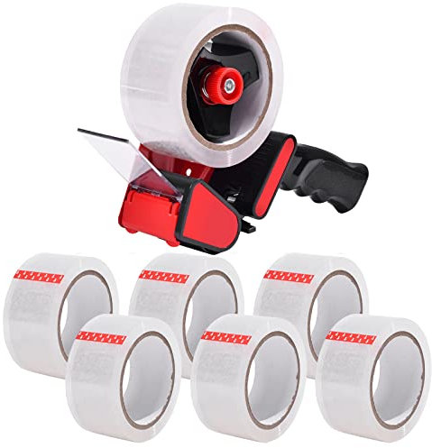 Zuvo Heavy-Duty Tape Dispenser with 6 Rolls of Clear Packaging Tape (48mm x 66m) – Ergonomic Tape Gun for Moving Boxes, Warehouse & General Packing