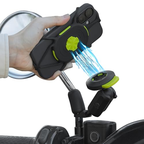 Bone Moto Tie Connect Kit 3 – Rückspiegel Handyhalterung Motorrad, Stoßdämpfende 360° Handy Halterung, Spiegel Handyhalter für Motorrad, Universal Smartphone Halterung für 4,7–7,2 Zoll