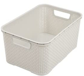 BranQ - Home Essential cesta universal multifuncional en diseño de ratán, tamaño L, 19 L, sin bisfenol A, plástico polipropileno, crema, 38 x 27,8 x 18,5 cm