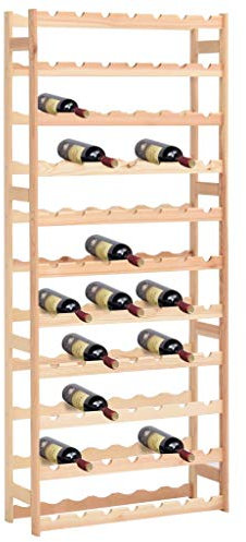 Weinregal für 77 Flaschen Flaschenregal aus massivem Holz, Wine Rack Display Halter freistehende Wine Lagerregale für Keller, Gastronomie und Lagerraum, Weinlagerung, Kiefernholz 72 x 25 x 166 cm