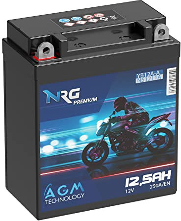 NRG PREMIUM YB12A-A AGM Motorradbatterie 12V 12,5Ah 250A/EN 51211 YB12A-B CB12A-A AGM Batterie 12V doppelte Lebensdauer vorgeladen auslaufsicher wartungsfrei ersetzt 10Ah