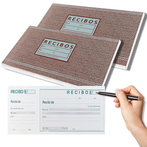 CAVECA Pack 2 Talonario Recibos de Pago con 200 Hojas y Tapa Dura, Cuaderno Libreta de Recibos de Entrega con Copia Matriz, Vale de Recibo para Alquiler o Cobros, Bloc Recibo de Compra con Resguardo