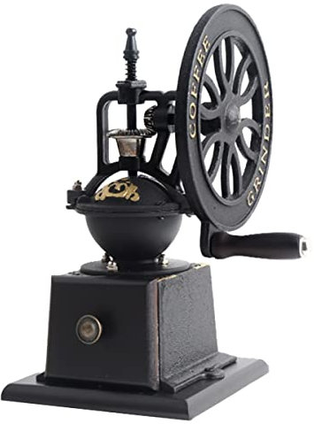 Molinillo de café manual, molino de café de mano de hierro fundido antiguo, molinillo de grano de café con rebabas, ajuste de engranaje de aspereza ajustable con cajón de captura para oficina en cas