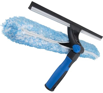 Unger Professional 18 Proflex 2-in-1 Squeegee & Scrubber - Window Cleaning Tool with Pivoting Head – Squeegee for High Access Window Washing, Commercial & Residential Use, Reusable Microfiber Sleeve