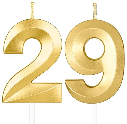Decorazione per torte 3D Candela numero 29, Candele in Oro profondo,Candele di compleanno,Candele con numeri da 5cm,matrimoni,anniversari, decorazioni per torte di compleanno ﻿