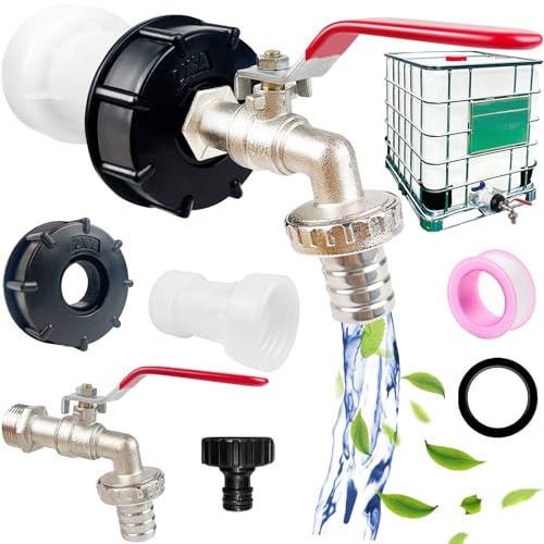 IBC Tank Zubehör, IBC Container Zubehör Inkl. IBC Auslaufhahn 3/4 Zoll, IBC Adapter Kappe 3/4 Innengewinde, IBC Adapter S60x6 Verlängerung Distanzstück, 1000L Wassertank Zubehör für Regentonne