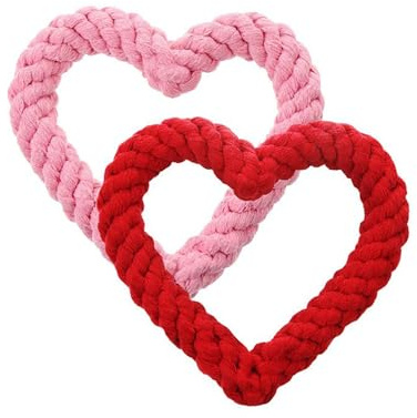 2 Juguetes para Masticar con Cuerda Trenzada para Perros, Cuerda Juguete Masticar Perros de Corazón, Juguete para Perros en Forma de Corazón, para Suministros para Perros del Día de San Valentín