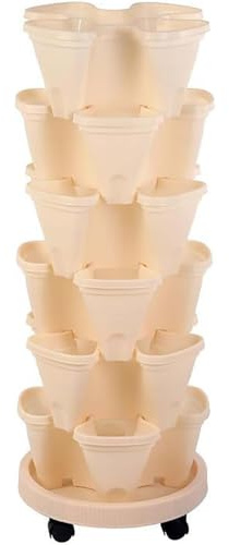Générique Vertical Jardin Tour Planteur de Fraise Empilable Tour à Fleurs Multicouche Combinaison Verticale Planteur d'herbes à Quatre pétales Pot de Fleur en Plastique avec Plateau,B,6pcs