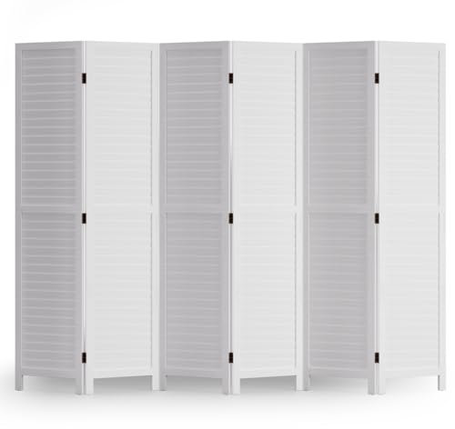 Room Divider 6 Panel Wood Privacy Screen Folding Partition Wall Room Dividers Freestanding White 5.57 FT Tall Divider for Room Separation