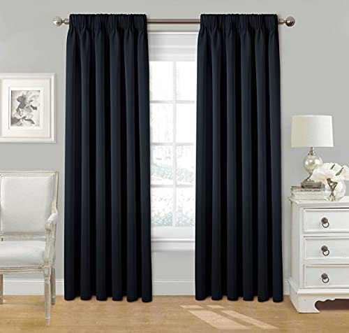 StylemyBedroom Pair Pencil Pleat Tape Top Plain Thermal OUT LINED Curtains with Tie Backs 90 x 108 - Black