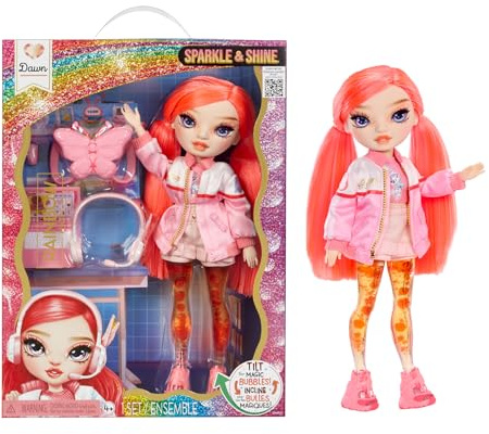 Rainbow High Sparkle & Shine Doll - Dawn - 28 cm Modepuppe mit Korallenrotem Haar und Magischen Zauberblasen in den Beinen, Farbe, zum Stylen und Spielen, Sammlerstück, Für Kinder von 4 bis 12 Jahren