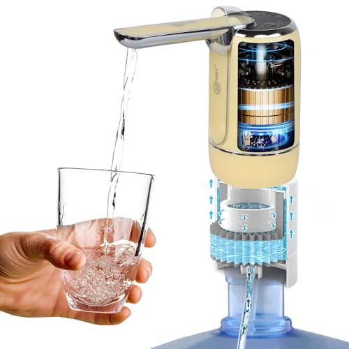CoolWAY 2-5 Gallon Water Bottle Electric Folding Water Pump with Replaceable Filters - Portable Water Filter for Camping, Outdoor, Home and Office, Emergency Storage Bucket Filtration System