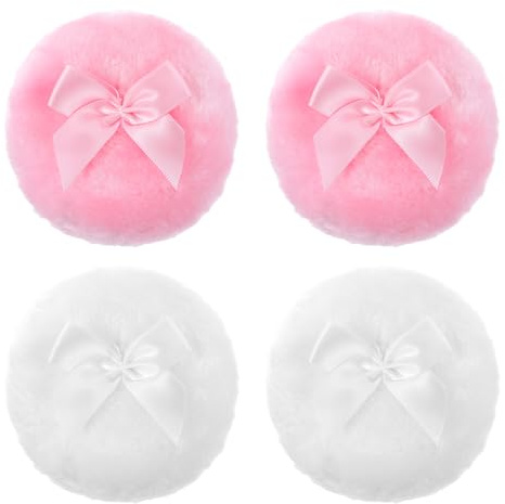 Guduling 4 Pcs Large Powder Puff,9 cm Powder Puff for Body,Soft Washable Reusable Loose Powders Puffs,Wet Dry Makeup Tool for Baby & Kid & Adult(Pink,White)