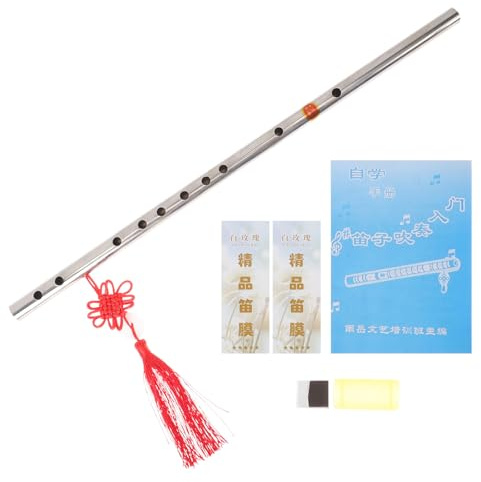 DECHOUS Flûte Traversière Chinoise en Acier Inoxydable 304 Épais Tonalité F ou G Portable 50 CM Ensemble Débutant 6 Accessoires Instrument Musical pour Étudiants et Apprentissage