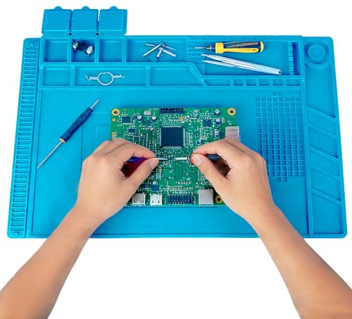 Lödmatta silikon, 45 x 30 cm magnetisk lödmatta med skala, arbetsmatta för soldering reparation, för lödning, reparation av elektroniska komponenter, kretskort (blå)