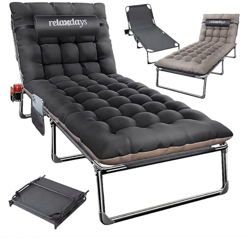 Relaxdays Letto Campeggio Pieghevole con Materasso, Cuscino nuca e Porta Smartphone, Max 250 kg