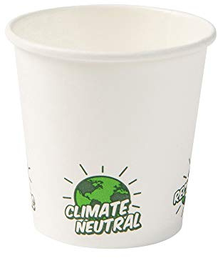 BIOZOYG 50x vasos desechables 100 ml / 4 oz, Ø 62 mm blanco con motivo medioambiental - vasos cafe sin plástico y con materiales sostenibles - vasos cafe desechables