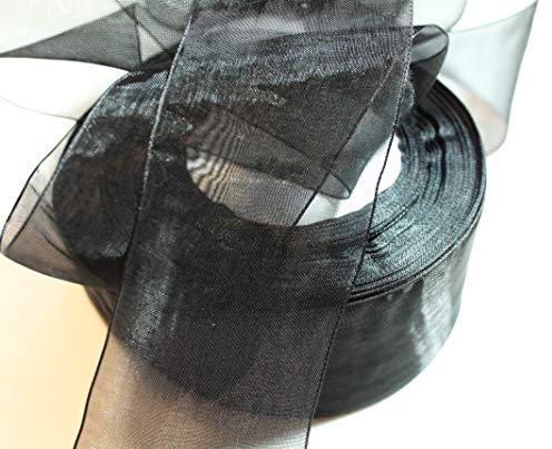 CaPiSo 45m Organza 50mm Breite 5cm Organzaband Schleifenband Geschenkband Organza (Schwarz, 45m)
