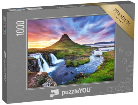 puzzleYOU: Puzzle 1000 Teile „Sonnenuntergang am Berg Kirkjufell, Island“ – aus der Puzzle-Kollektion Natur, Regionen, Skandinavien