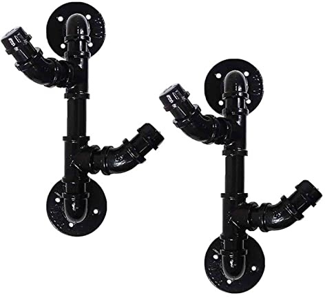 2 pcs Coat Rack Industrial Wall Mounted Clothes Rail Small Metal Pipe Shelf Black Hangers Garment Rail for Bedroom (Complete Kit)